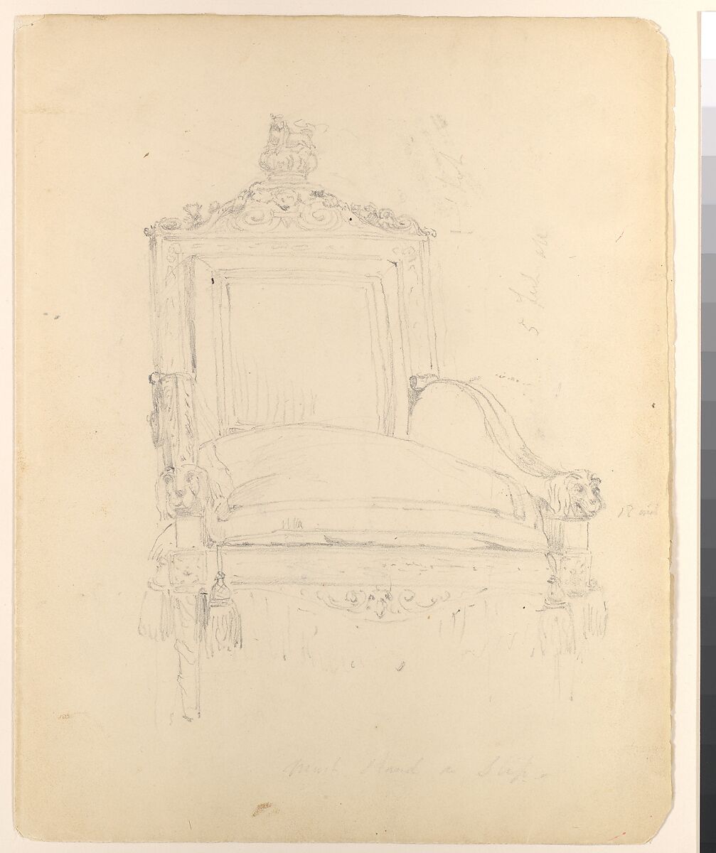 Study of the Throne in the House of Lords (Study for Portrait of Queen Victoria), Thomas Sully (American, Horncastle, Lincolnshire 1783–1872 Philadelphia, Pennsylvania), Graphite on paper, American 