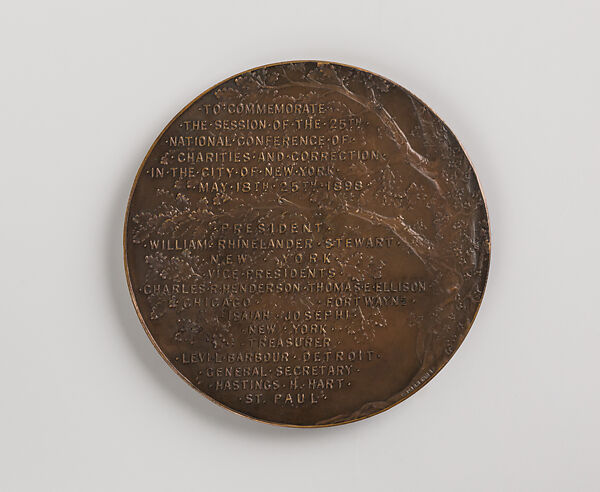 Charities and Correction Medal, Victor David Brenner (American, born Šiauliai, Lithuania (Shavli, Russian Empire) 1871–1924 New York), Bronze, American