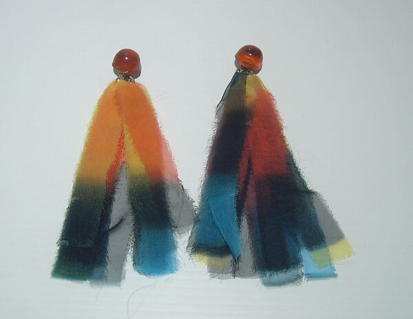 Earrings, Giorgio di Sant&#39;Angelo (American, born Italy, 1933–1989), synthetic fiber, plastic, metal, American 