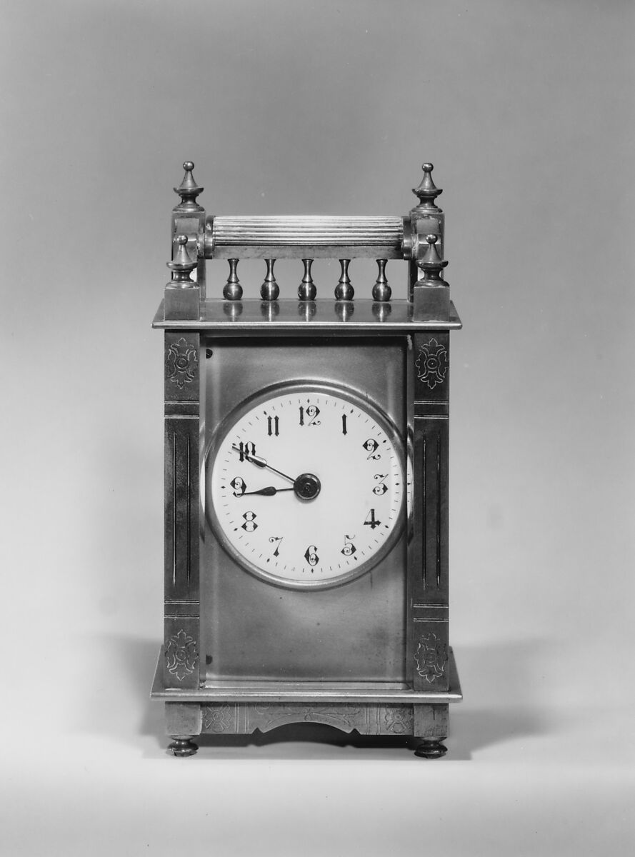 Carriage Clock, Boston Clock Company (1888–1897), Brass, glass, enamel, American 