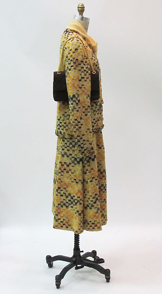 Ensemble, House of Chanel (French, founded 1910), wool, silk, metal, cotton, synthetic, mother-of-pearl, French
