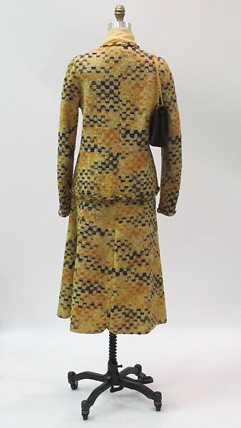 Ensemble, House of Chanel (French, founded 1910), wool, silk, metal, cotton, synthetic, mother-of-pearl, French