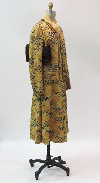 Ensemble, House of Chanel (French, founded 1910), wool, silk, metal, cotton, synthetic, mother-of-pearl, French