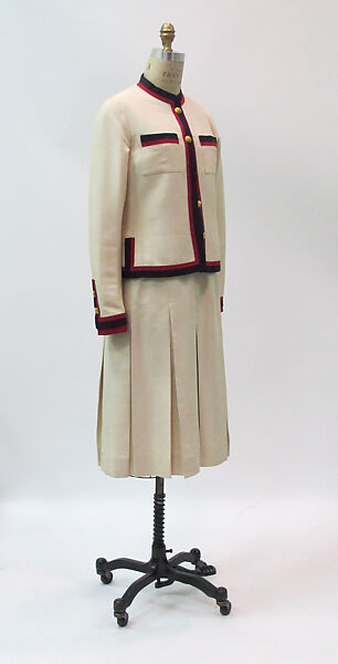 Ensemble, House of Chanel (French, founded 1910), silk, leather, cotton, metal, French