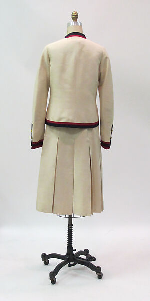Ensemble, House of Chanel (French, founded 1910), silk, leather, cotton, metal, French