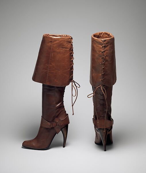 Boots, Alexander McQueen (British, founded 1992), leather, synthetic horn, British