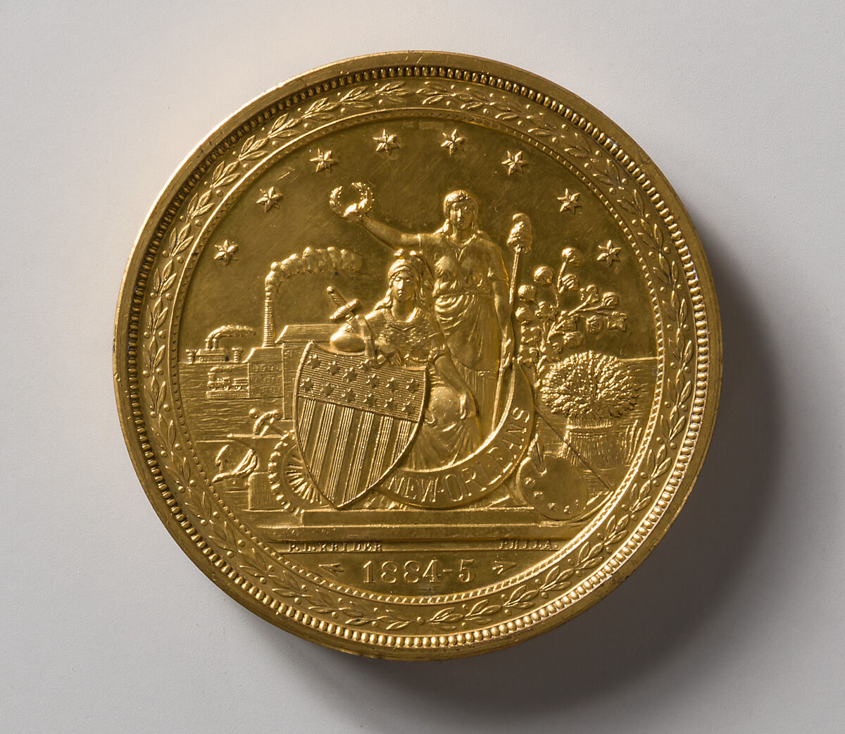 Award Medal of the New Orleans Cotton Centennial Exposition, P. L. Krider (1821–1895), Bronze, American 