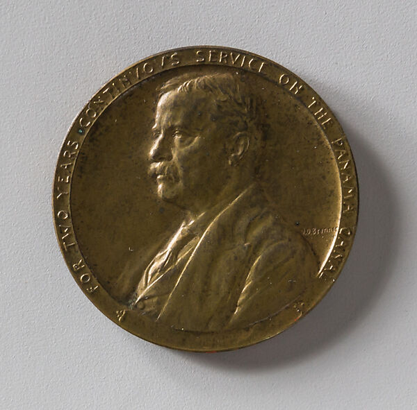 Panama Canal Medal for Two Years Continuous Service on the Canal, Victor David Brenner (American, born Šiauliai, Lithuania (Shavli, Russian Empire) 1871–1924 New York), Bronze and gold leaf, American 
