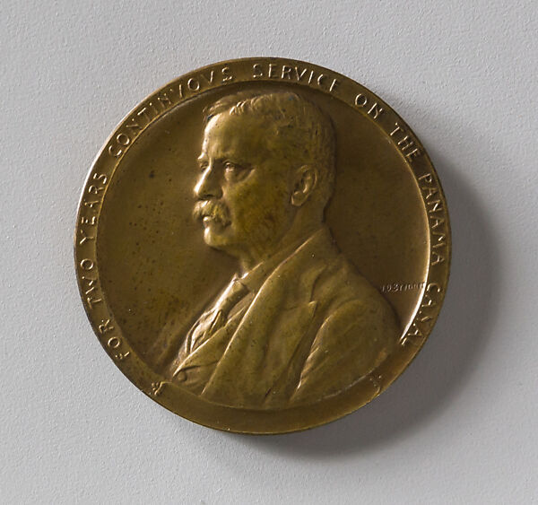 Panama Canal Medal for Two Years Continuous Service on the Canal, Victor David Brenner (American, born Šiauliai, Lithuania (Shavli, Russian Empire) 1871–1924 New York), Bronze and gold leaf, American 