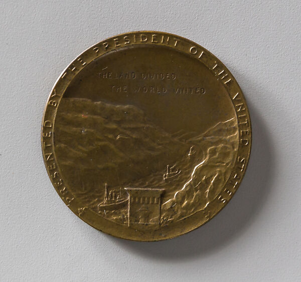 Panama Canal Medal for Two Years Continuous Service on the Canal, Victor David Brenner (American, born Šiauliai, Lithuania (Shavli, Russian Empire) 1871–1924 New York), Bronze and gold leaf, American