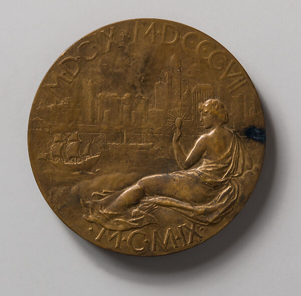 Commemorative Medal, The Hudson-Fulton Celebration, New York, John Flanagan (American, Newark, New Jersey 1865–1952 New York), Bronze, American