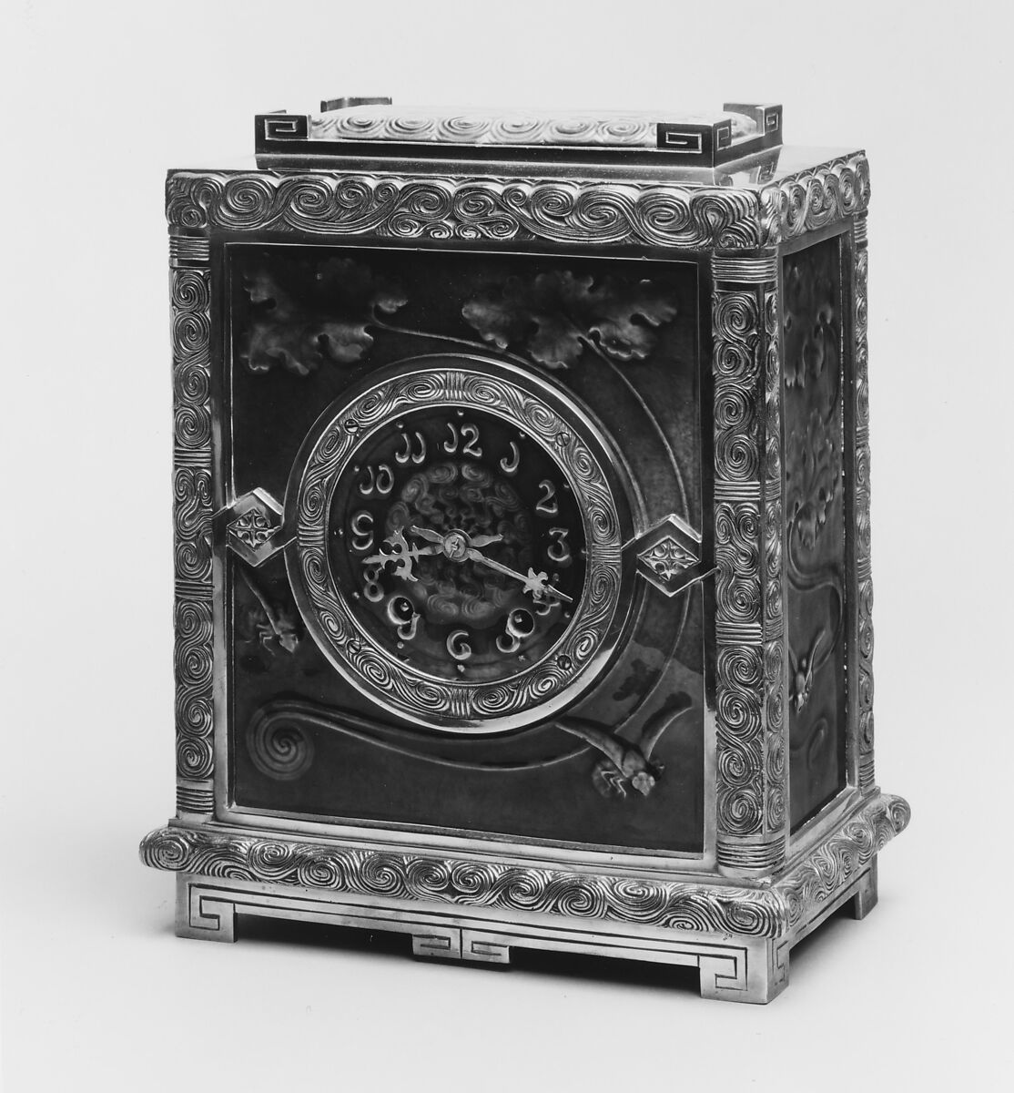 Clock, J. and J. G. Low Art Tile Works (American, Chelsea, Massachusetts, 1877–1903), Brass, earthenware, American