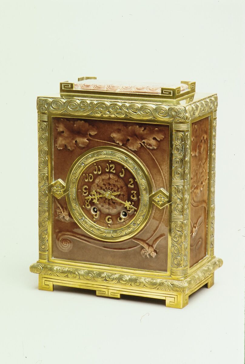 Clock, J. and J. G. Low Art Tile Works (American, Chelsea, Massachusetts, 1877–1903), Brass, earthenware, American 