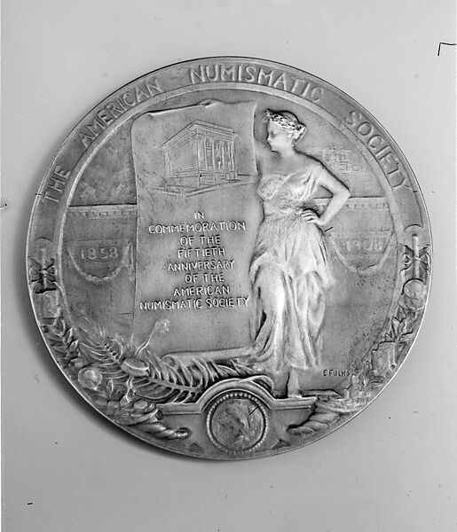 Commemorating the Fiftieth Anniversary of the American Numismatic Society, Emil Fuchs (American, Vienna 1866–1929 New York), Bronze, American