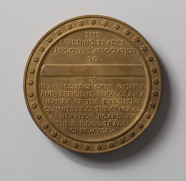 Award of Master Builders' Association to Members of Arbitration Board, George Beck, Bronze, American