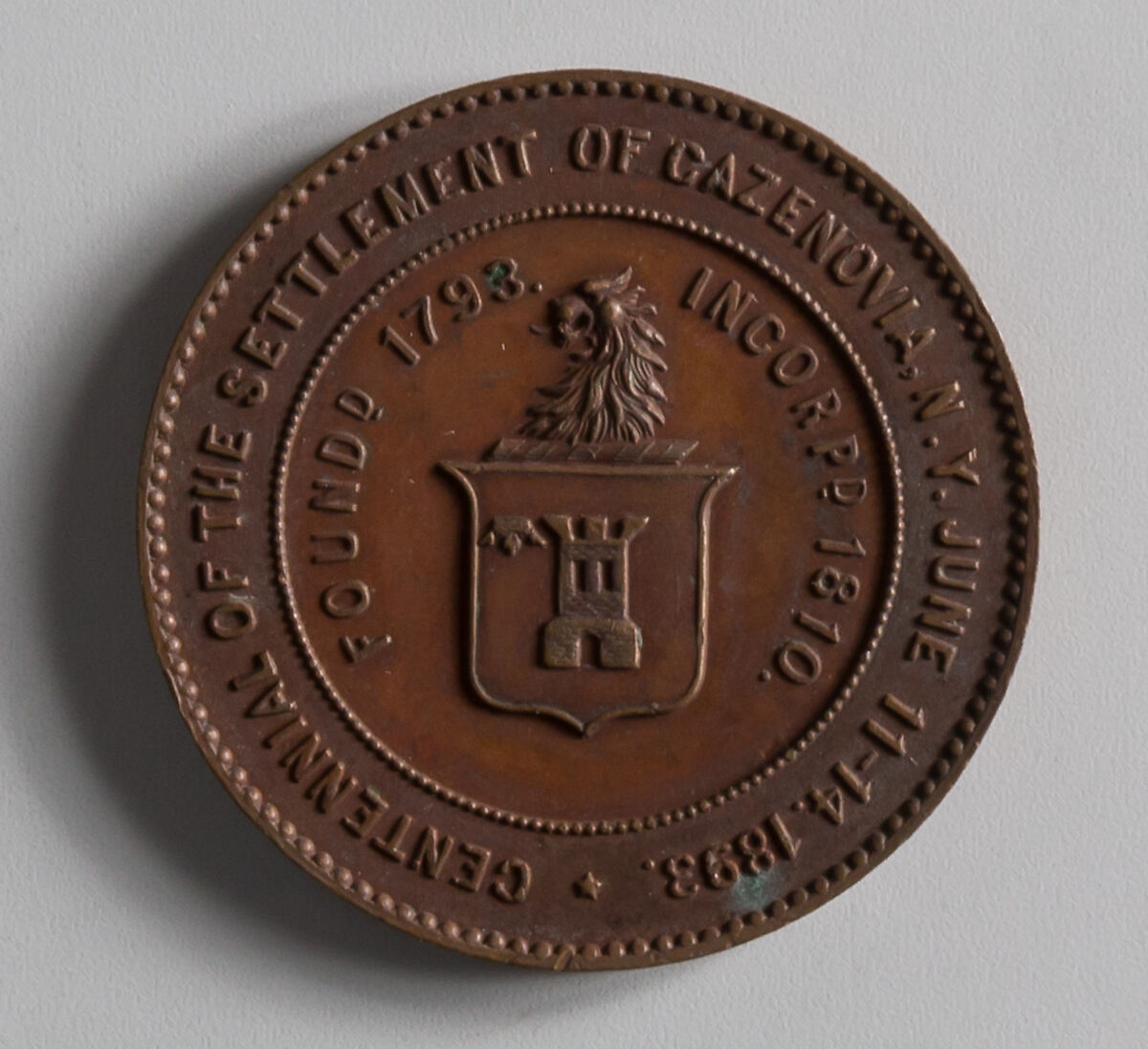 Centennial of the Founding of Cazenovia, New York, Bronze, American