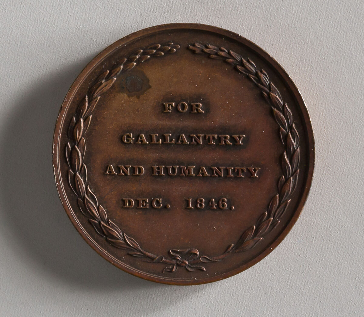 Blank Award of the U.S. Coast Survey for "Gallery and Humanity", Bronze, American 