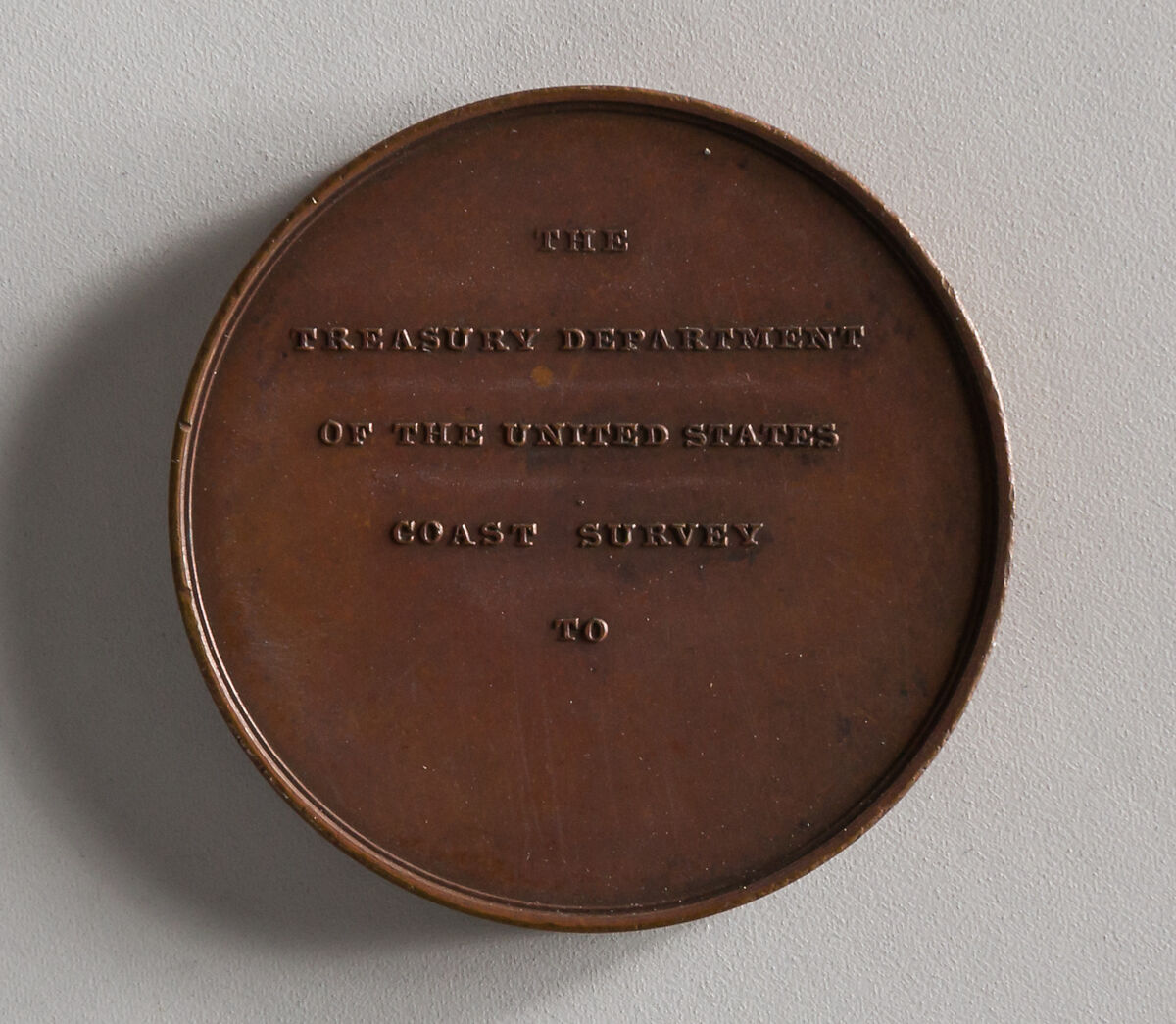 Blank Award of the U.S. Coast Survey for "Gallery and Humanity", Bronze, American