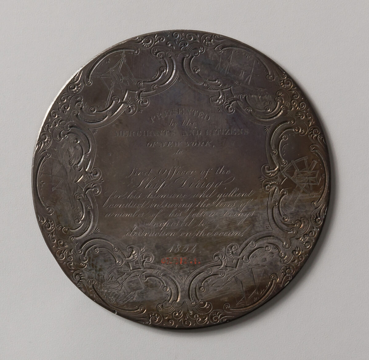To First Officer of Ship Dirigo for Rescuing the Shipwrecked, Silver, American