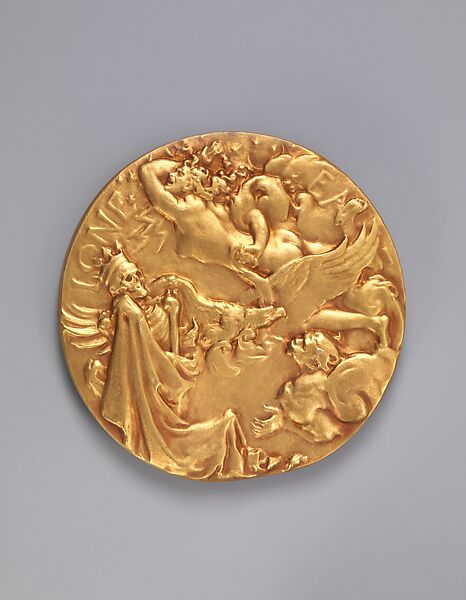 Commemorating Lindbergh's Trans-Atlantic Flight, 1927, Frederick William MacMonnies (American, New York 1863–1937 New York), Bronze and gold leaf, American