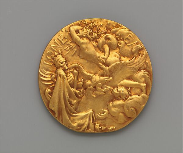 Commemorating Lindbergh's Trans-Atlantic Flight, 1927, Frederick William MacMonnies (American, New York 1863–1937 New York), Bronze and gold leaf, American