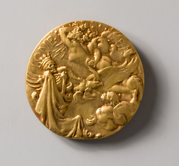 Commemorating Lindbergh's Trans-Atlantic Flight, 1927, Frederick William MacMonnies (American, New York 1863–1937 New York), Bronze and gold leaf, American