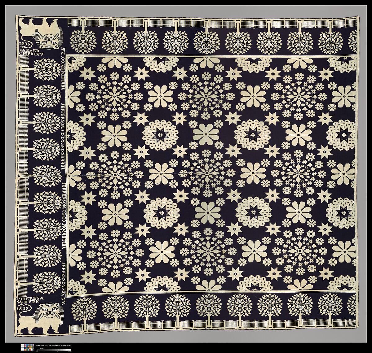 Coverlet, Harry Tyler (1801–1858), Wool, cotton, woven, American 