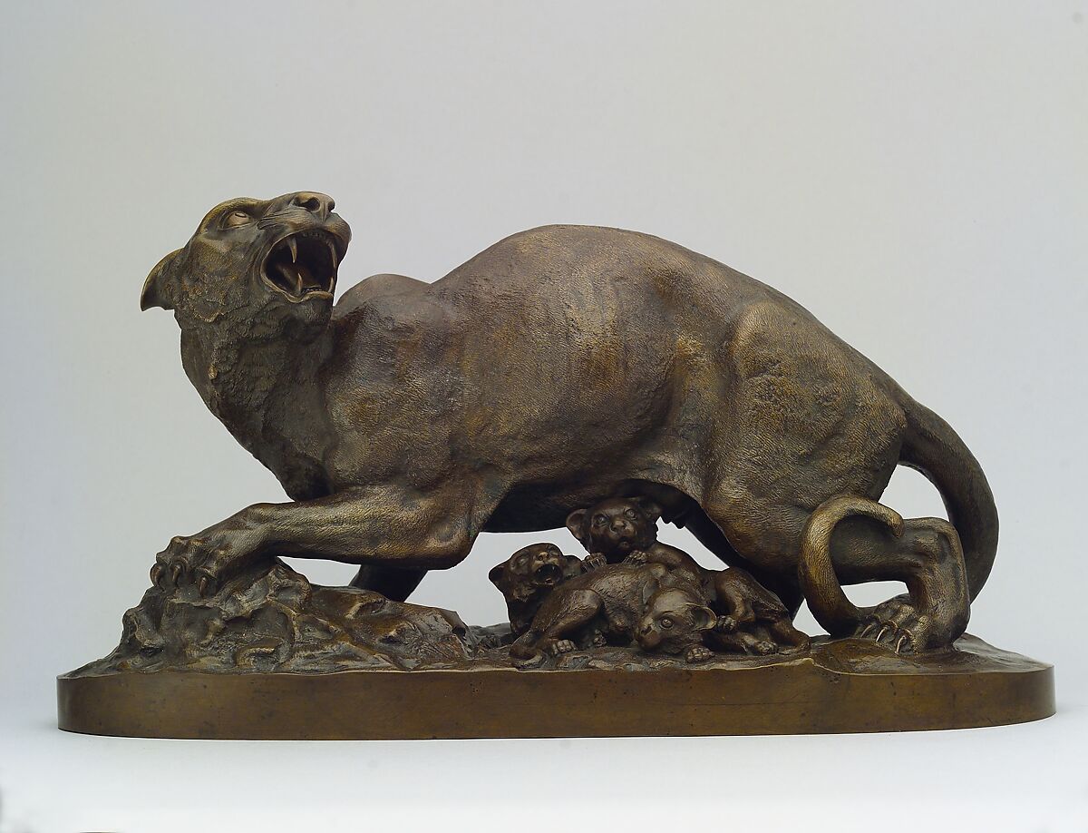 Panther and Cubs, Henry Kirke Brown (American, Leyden, Massachusetts 1814–1886 Newburgh, New York), Bronze, American 