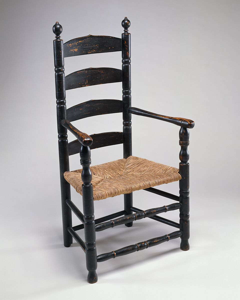 Slat-back Armchair, Maple, hickory, black paint, American 