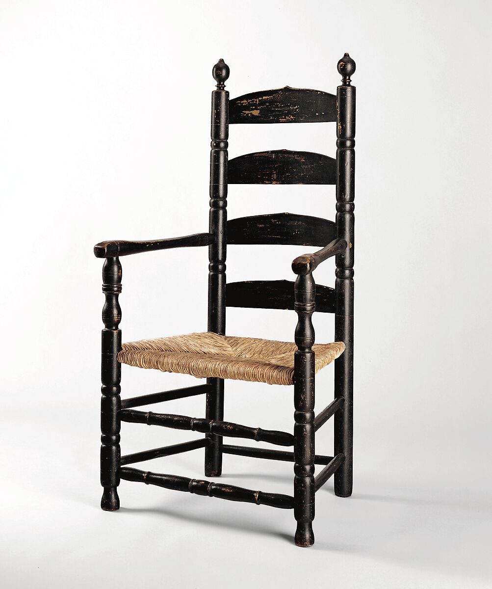 Slat-back Armchair, Maple, hickory, black paint, American