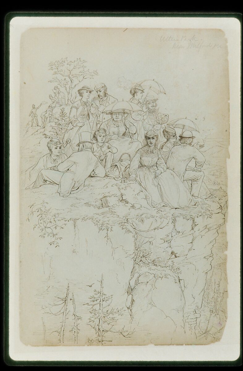 Picnic at Alter's Peak, Near Milford, Pa., Edmund Birckhead Bensell (born 1842), Graphite and brown ink on off-white wove paper, American 