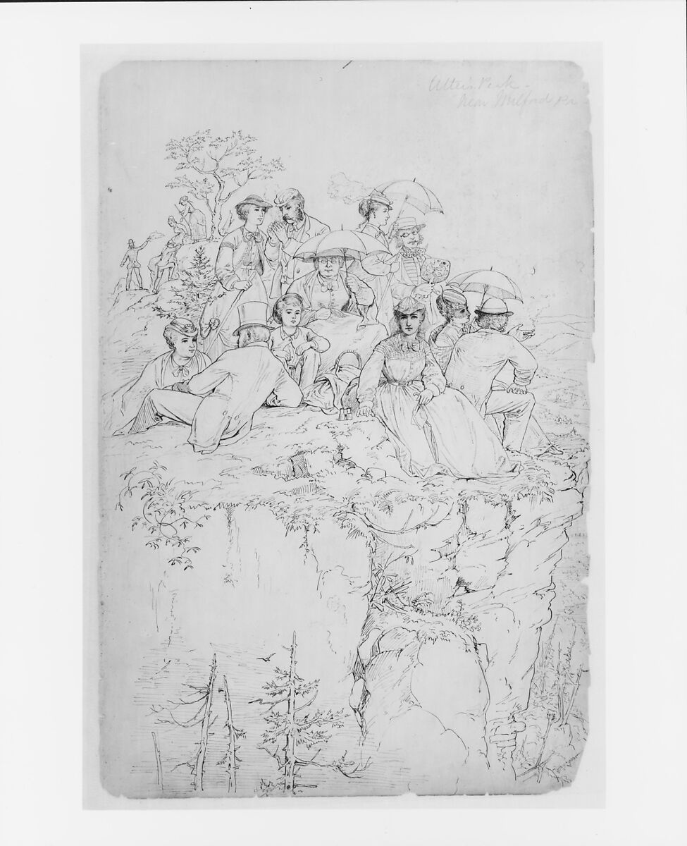 Picnic at Alter's Peak, Near Milford, Pa., Edmund Birckhead Bensell (born 1842), Graphite and brown ink on off-white wove paper, American