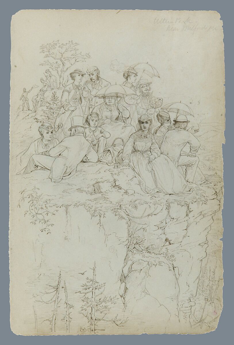 Picnic at Alter's Peak, Near Milford, Pa., Edmund Birckhead Bensell (born 1842), Graphite and brown ink on off-white wove paper, American