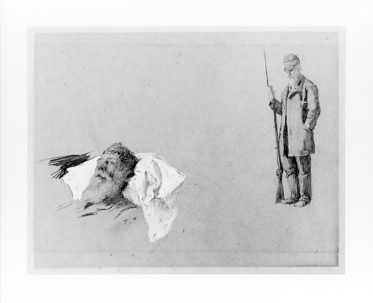 Study for "John Brown in Prison", Thomas Hovenden (American (born Ireland), Dunmanway 1840–1895 Plymouth Meeting, Pennsylvania), Graphite and chinese white on tan paper, American