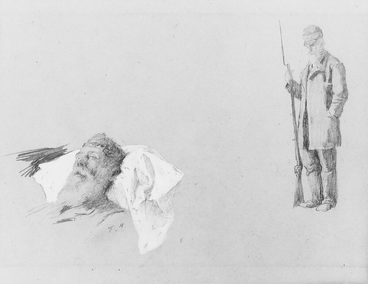 Study for "John Brown in Prison", Thomas Hovenden (American (born Ireland), Dunmanway 1840–1895 Plymouth Meeting, Pennsylvania), Graphite and chinese white on tan paper, American 