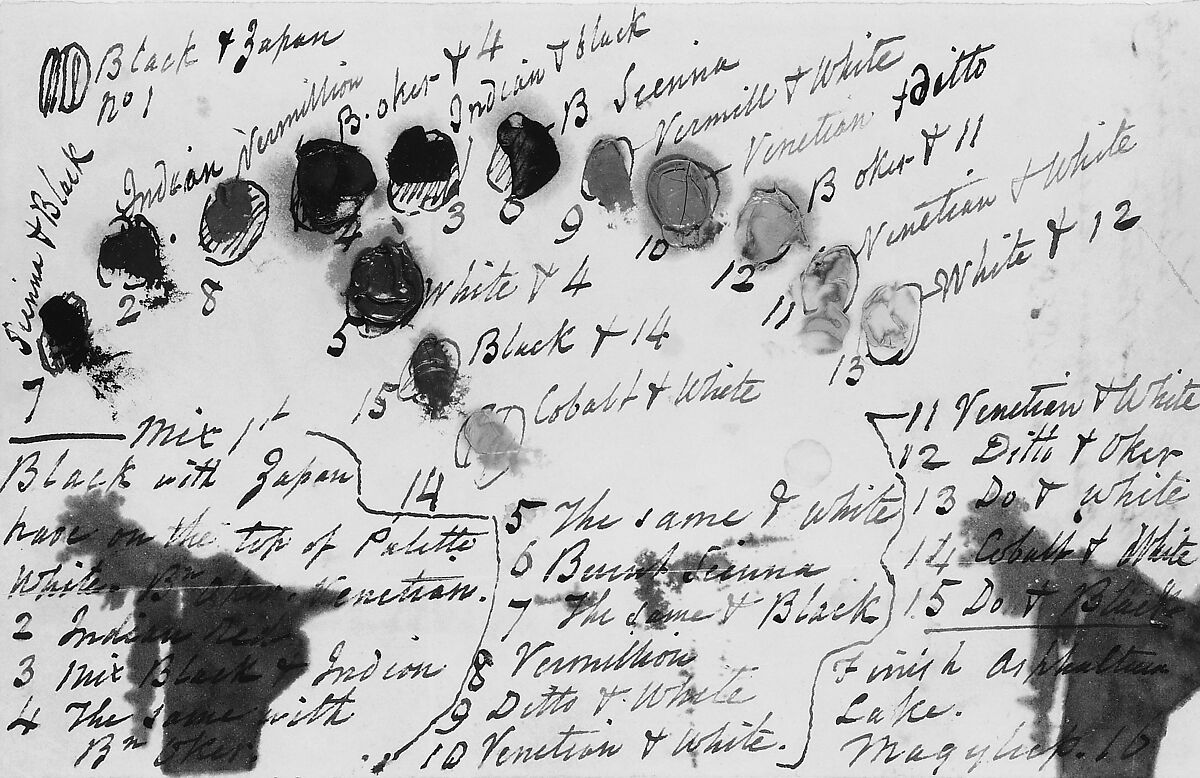 Diagram of the Colors Used to Paint the Portrait of Queen Victoria, Thomas Sully (American, Horncastle, Lincolnshire 1783–1872 Philadelphia, Pennsylvania), Brown ink and oil on paper, American 