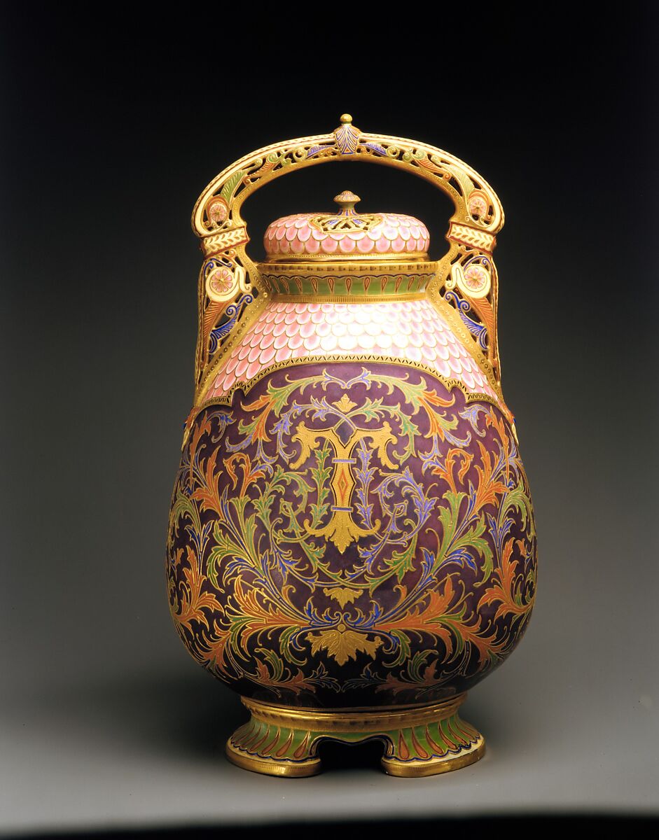 Covered potpourri vase, Ott and Brewer (American, Trenton, New Jersey, 1871–1893), Porcelain, American