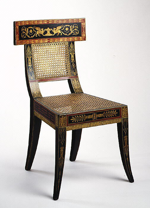 Side Chair, Benjamin Henry Latrobe (American (born England), Fulneck, Yorkshire 1764–1820 New Orleans, Louisiana), Yellow poplar, oak, maple, white pine, gold leaf, and gesso, American