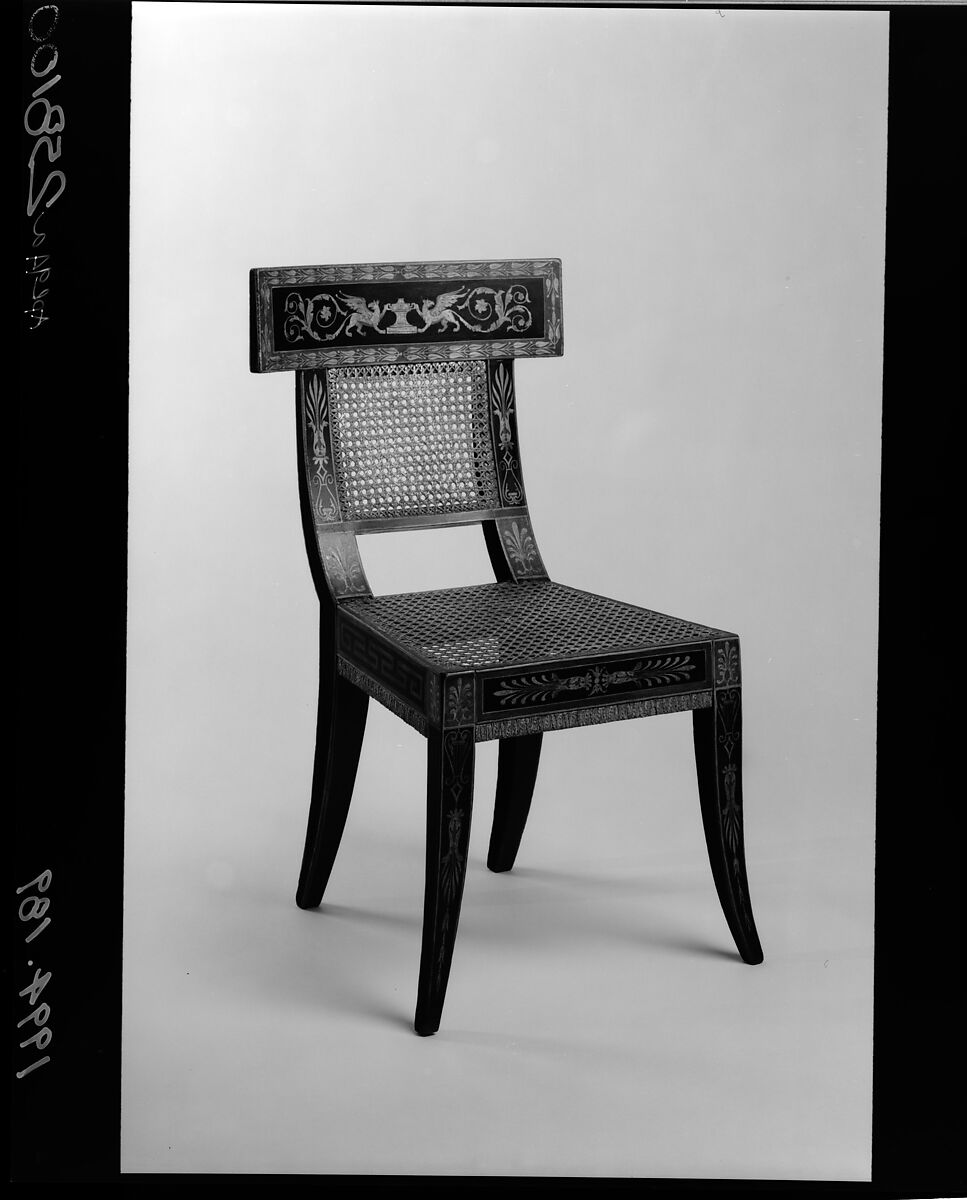 Side Chair, Benjamin Henry Latrobe (American (born England), Fulneck, Yorkshire 1764–1820 New Orleans, Louisiana), Yellow poplar, oak, maple, white pine, gold leaf, and gesso, American