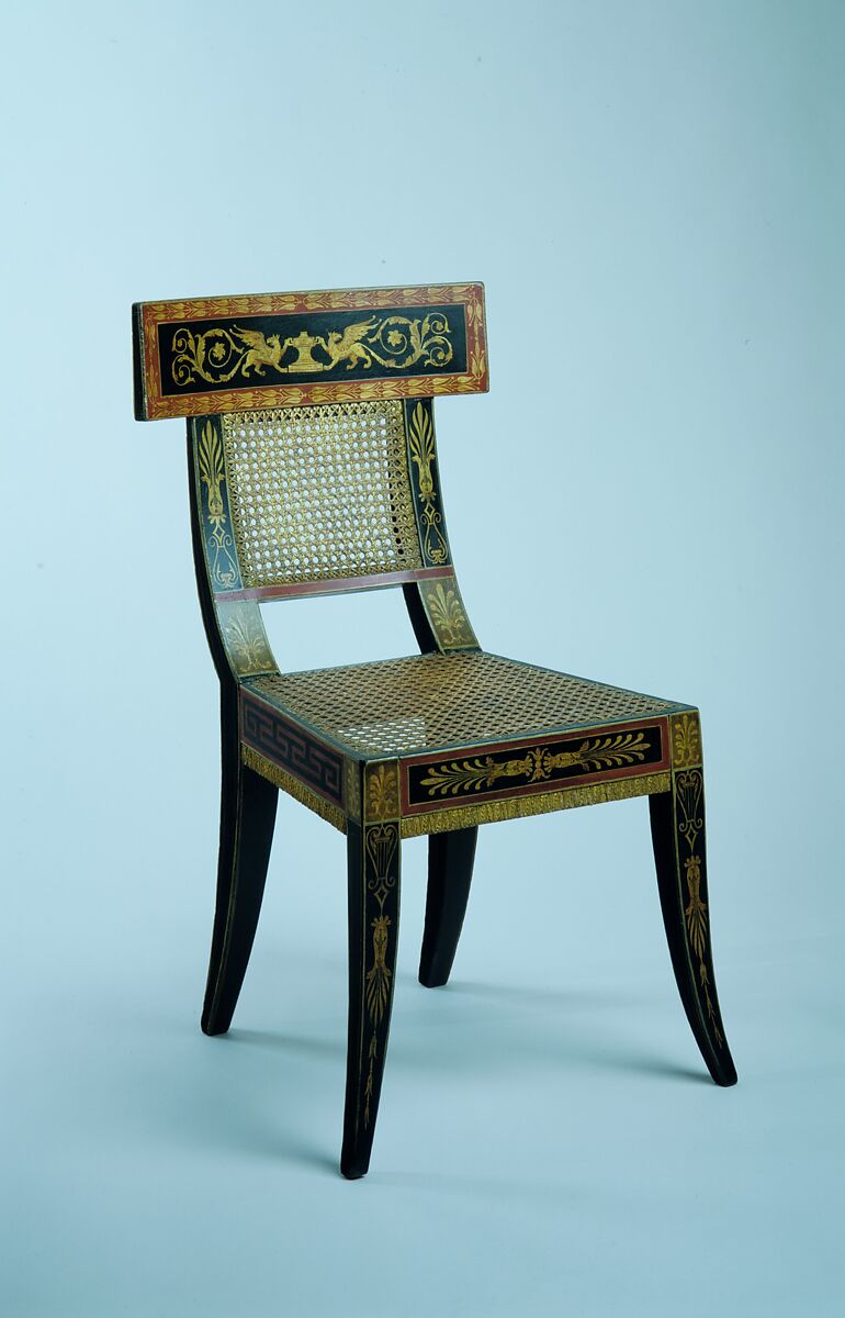 Side Chair, Benjamin Henry Latrobe (American (born England), Fulneck, Yorkshire 1764–1820 New Orleans, Louisiana), Yellow poplar, oak, maple, white pine, gold leaf, and gesso, American