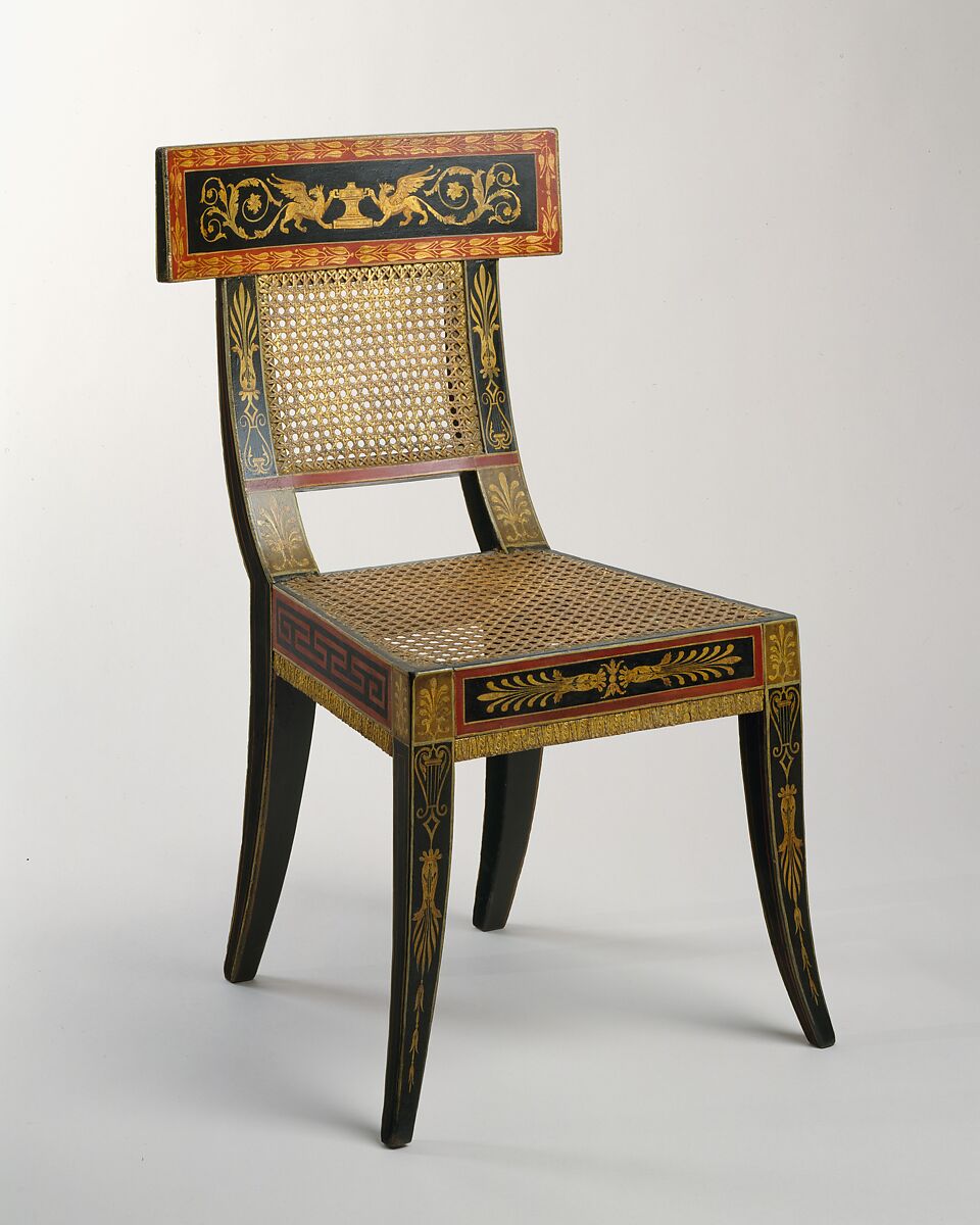 Side Chair, Benjamin Henry Latrobe (American (born England), Fulneck, Yorkshire 1764–1820 New Orleans, Louisiana), Yellow poplar, oak, maple, white pine, gold leaf, and gesso, American 
