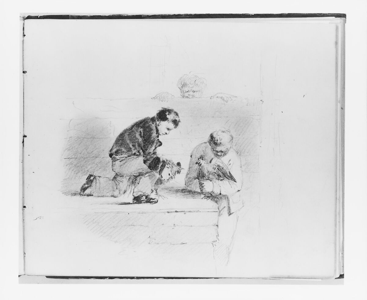 Cock Fight (from Sketchbook), Francis William Edmonds (American, Hudson, New York 1806–1863 Bronxville, New York), Graphite on off-white wove paper, American 