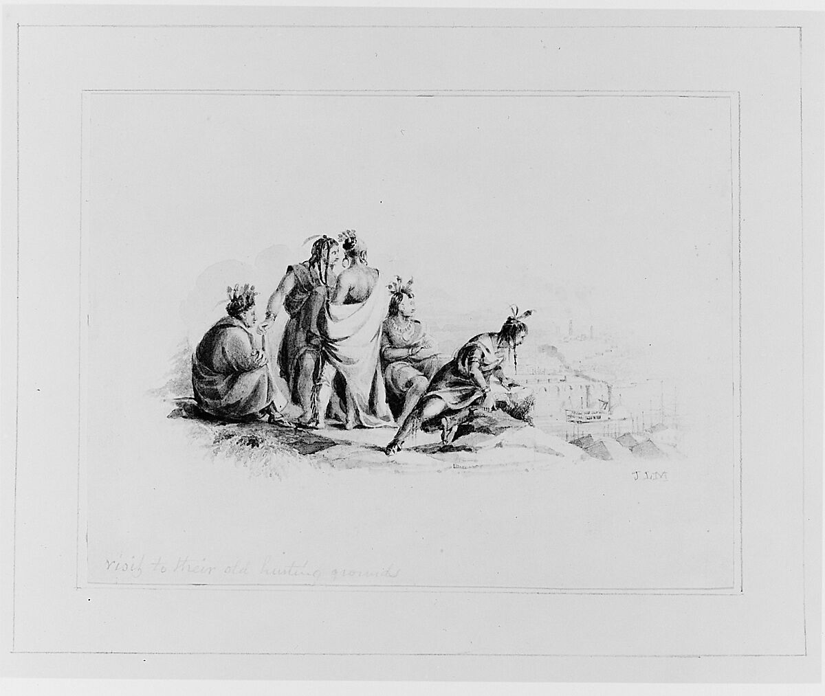 Visit to Their Old Hunting Grounds (from Hosack Album), John Ludlow Morton (1792–1871), Pen and brown ink, ink washes, and graphite on off-white Bristol board, American