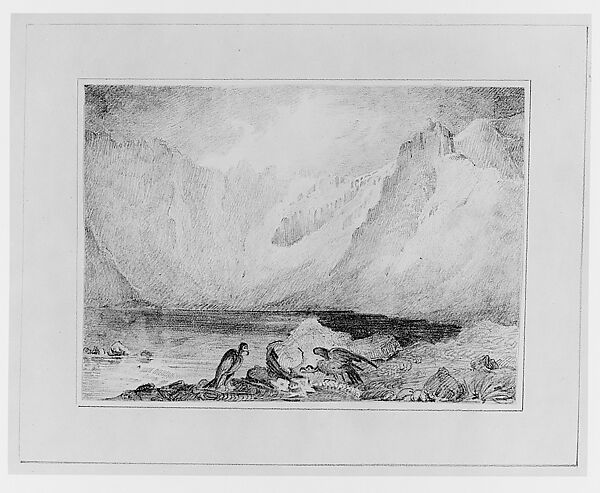 Sublime Landscape with Mountains, Lake, and Carrion Birds (from Hosack Album), Graphite on white wove paper, American