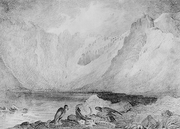 Sublime Landscape with Mountains, Lake, and Carrion Birds (from Hosack Album)