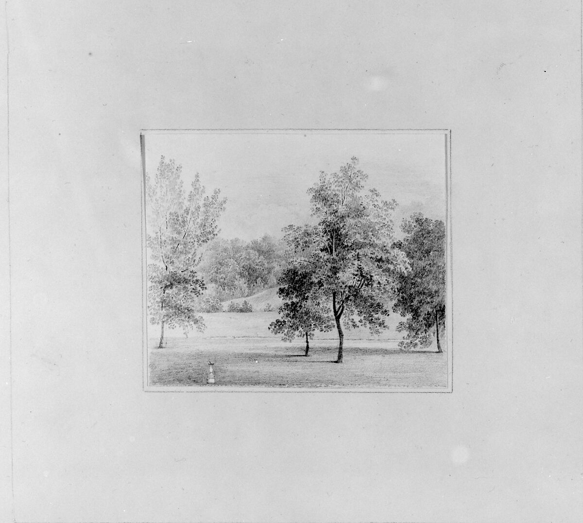 View of David Hosack Estate, Hyde Park, New York, with a Sundial (from Hosack Album), Thomas Kelah Wharton (American (born England), Hull 1814–1862 New Orleans, Louisiana), Graphite on white wove Bristol board, American