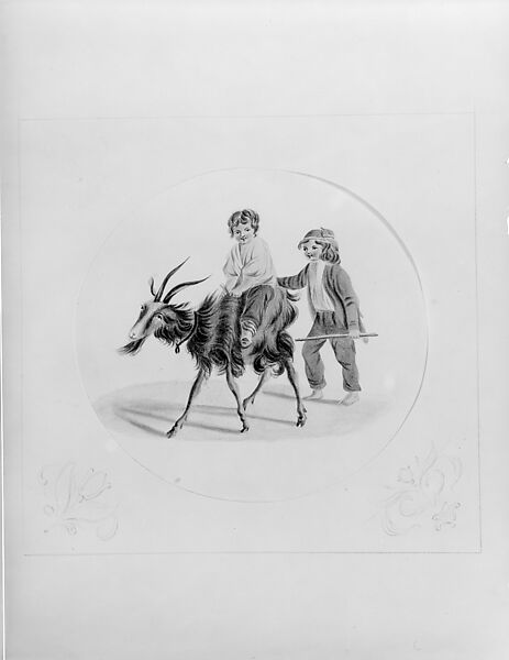 Two Italian Peasant Children and a Goat (from Hosack Album), Watercolor on off-white wove paper, American