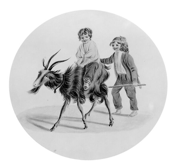 Two Italian Peasant Children and a Goat (from Hosack Album), Watercolor on off-white wove paper, American 