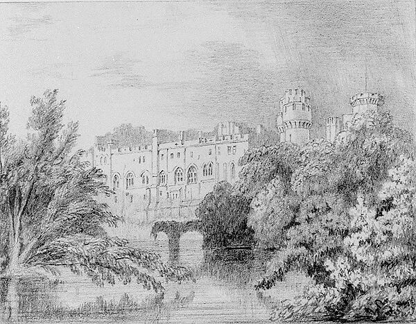 View of a Castle [Warwick?] (from Hosack Album), Graphite on white wove Bristol board, American 