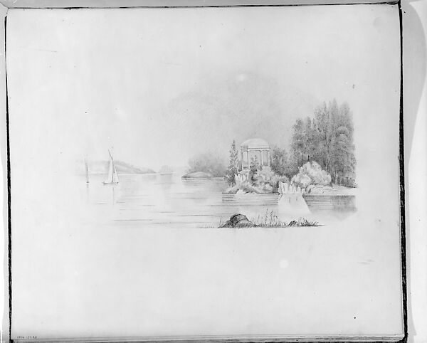 River [Lake?] Scene with Gazebo [David Hosack Estate?] (from Hosack Album), Graphite on off-white wove paper, American